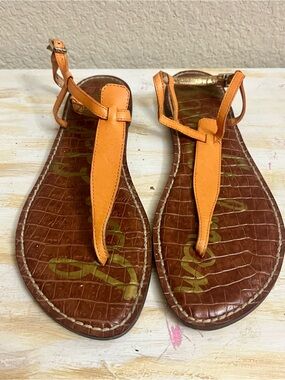 Sam Edelman Women's Orange Leather T-Strap Sandals